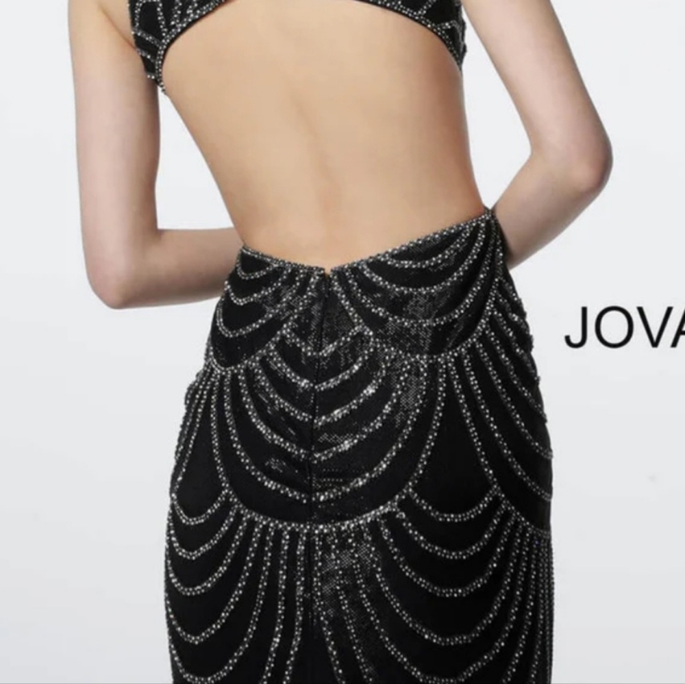 BEADED Jovani Navy Open Back Embellished Cocktail Dress NWT size 4 - Picture 3 of 16